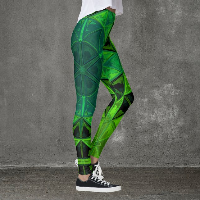 Mosaic Kaleidoscope Flower Grönt Leggings (Skapare uppladdad)