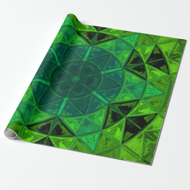 Mosaic Kaleidoscope Flower Grönt Presentpapper (Utrullad)