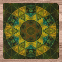 Mosaic Kaleidoscope Flower Gult and Grönt