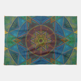 Mosaic Kaleidoscope Flower Gult Blue och Grönt Kökshandduk