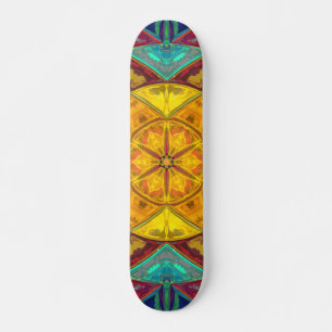 Mosaic Kaleidoscope Flower Gult Blue och Red Mini Skateboard Bräda 18,5 Cm