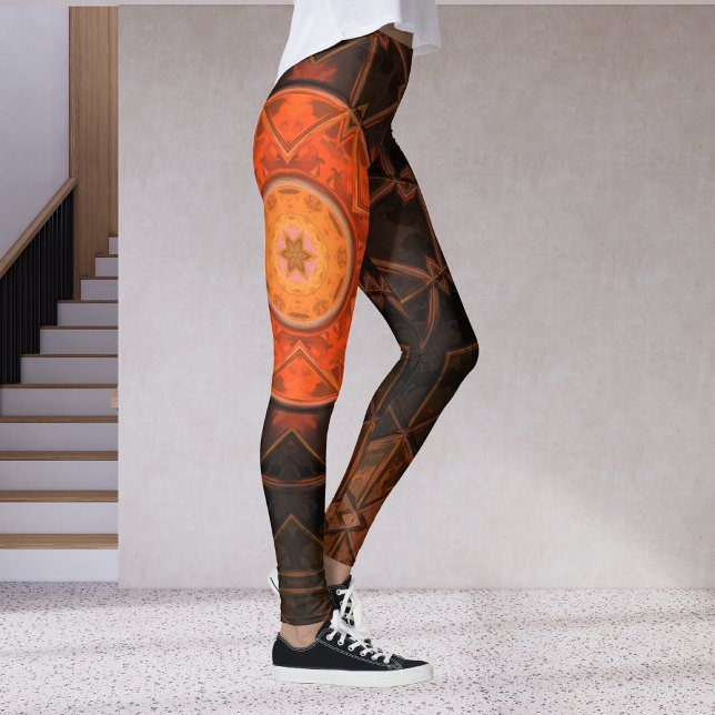 Mosaic Kaleidoscope Flower Orange and Brown Leggings (Skapare uppladdad)