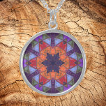 Mosaic Kaleidoscope Flower Orange Red and Lila Sterling Silver Halsband<br><div class="desc">Den här mosaiska kaleidoskop-designen har strålande orange-,  rött- och lila-plattor. En levande geometrisk design inspirerad av fractaler,  mandalas och nedfläckad glasmosaik. Skaffa den här vackra trippy-designen nu och lägg till lite groovy färg till ditt liv!</div>