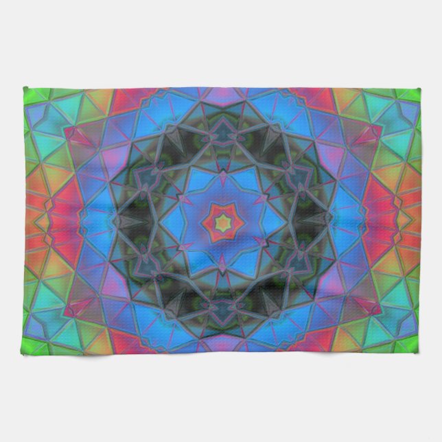Mosaic Kaleidoscope Flower Rainbow Kökshandduk (Horisontell)