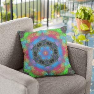 Mosaic Kaleidoscope Flower Rainbow Kudde
