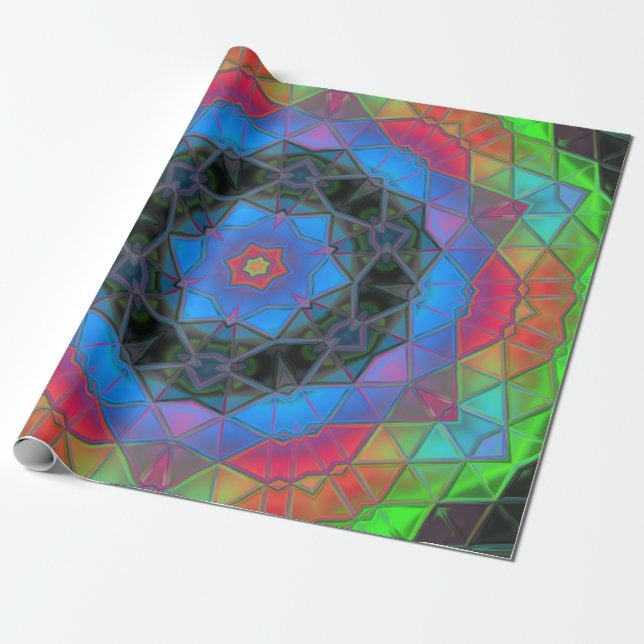 Mosaic Kaleidoscope Flower Rainbow Presentpapper (Utrullad)