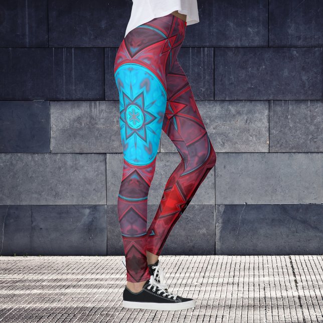Mosaic Kaleidoscope Flower Red and Blue Leggings (Skapare uppladdad)
