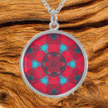 Mosaic Kaleidoscope Flower Red and Blue Sterling Silver Halsband<br><div class="desc">Den här mosaiska kaleidoskopdesignen har strålande röda och blå plattor. En levande geometrisk design inspirerad av fractaler,  mandalas och nedfläckad glasmosaik. Skaffa den här vackra trippy-designen nu och lägg till lite groovy färg till ditt liv!</div>
