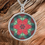 Mosaic Kaleidoscope Flower Red and Teal Sterling Silver Halsband<br><div class="desc">Den här mosaiska kaleidoskopblommans design har strålande röda och tealplattor. En levande geometrisk design inspirerad av fractaler,  mandalas och nedfläckad glasmosaik. Skaffa den här vackra trippeldesignen nu för din favoritvän som kärlek ljusa färger!</div>