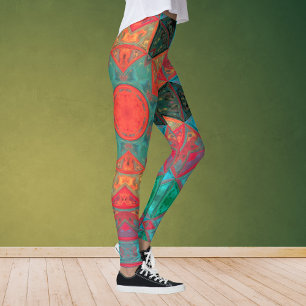 Mosaic Kaleidoscope Flower Rosa and Teal Leggings