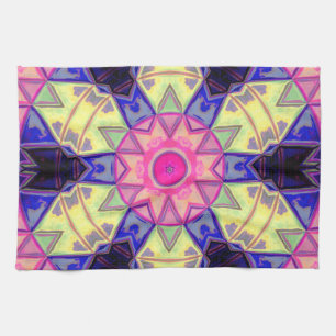 Mosaic Kaleidoscope Flower Rosa Gult och Blue Kökshandduk