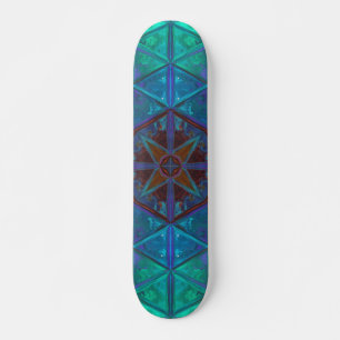 Mosaic Kaleidoscope Square Blue och Lila Mini Skateboard Bräda 18,5 Cm