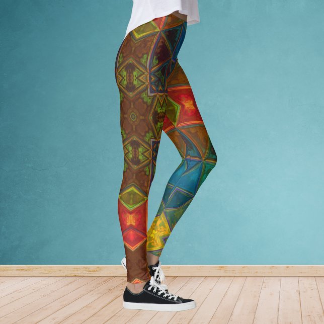 Mosaic Kaleidoscope Square Blue Red and Grönt Leggings (Skapare uppladdad)