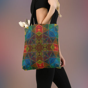 Mosaic Kaleidoscope Square Blue Red and Grönt Tygkasse