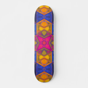 Mosaic Kaleidoscope Square Gult Blue och Rosa Mini Skateboard Bräda 18,5 Cm