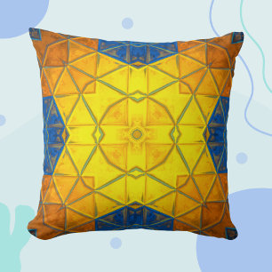 Mosaic Kaleidoscope Square Gult och Blue Kudde