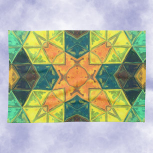 Mosaic Kaleidoscope Square Orange Gult och Grönt Kökshandduk