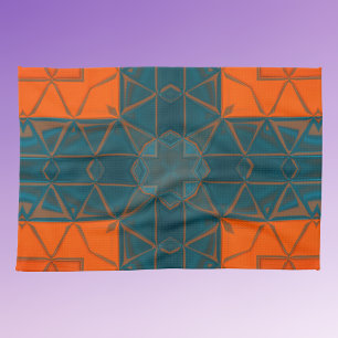 Mosaic Kaleidoscope Square Orange och Blue Kökshandduk