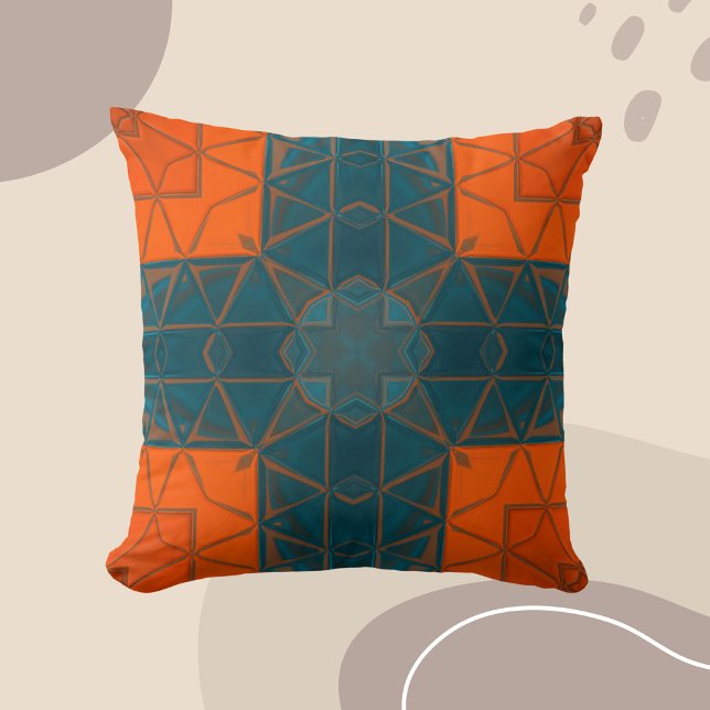 Mosaic Kaleidoscope Square Orange och Blue Kudde (Skapare uppladdad)