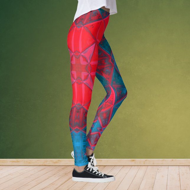 Mosaic Kaleidoscope Square Red and Blue Leggings (Skapare uppladdad)