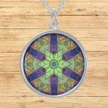 Mosaic Kaleidoskop Flower Grönt Gult och Lila Sterling Silver Halsband<br><div class="desc">Den här mosaiska kaleidoskop-designen har fantastiska grönt-,  gult- och lila-plattor. En levande geometrisk design inspirerad av fractaler,  mandalas och nedfläckad glasmosaik. Skaffa den här vackra trippy-designen nu och lägg till lite groovy färg till ditt liv!</div>
