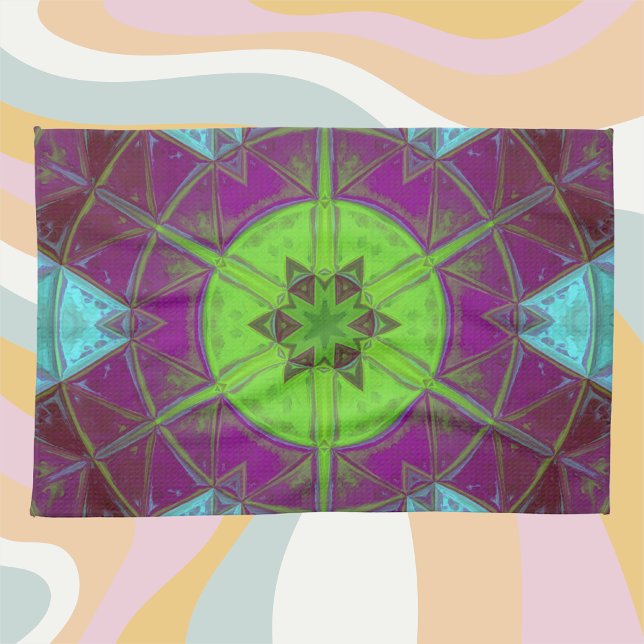 Mosaic Kaleidoskop Flower Grönt Lila and Blue Kökshandduk (Skapare uppladdad)