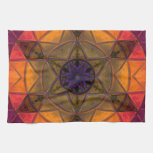 Mosaic Kaleidoskop Flower Gult and Lila Kökshandduk
