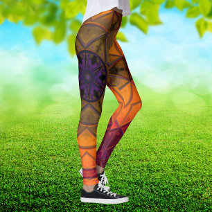 Mosaic Kaleidoskop Flower Gult and Lila Leggings