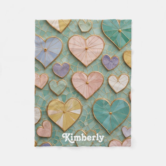 Mosaic Kärlek: Pastel Hearts Fleecefilt (Framsidan)