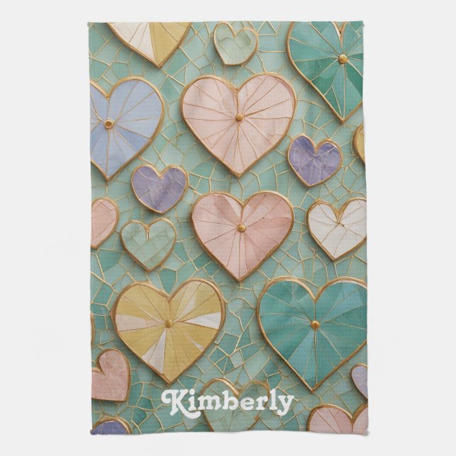 Mosaic Kärlek: Pastel Hearts Kökshandduk (Vertikal)