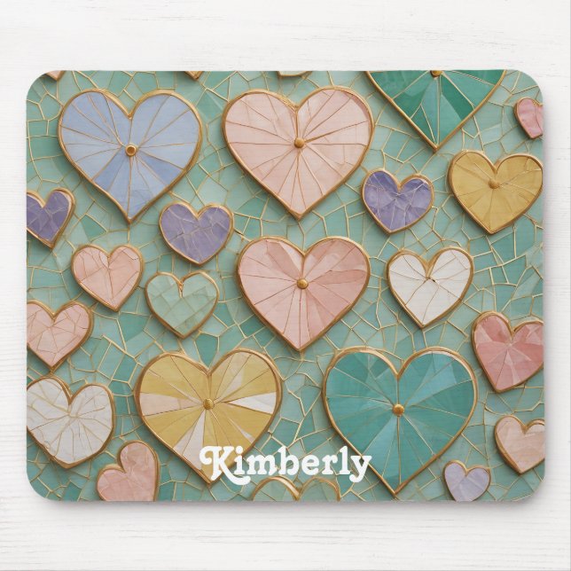 Mosaic Kärlek: Pastel Hearts Musmatta (Framsidan)