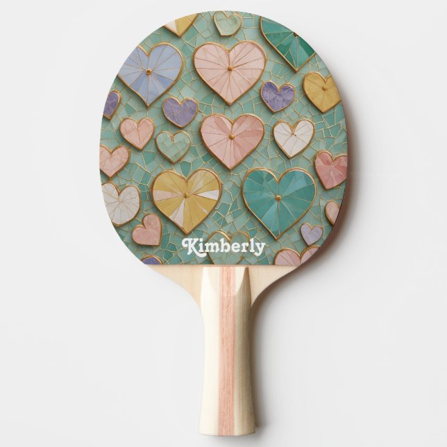 Mosaic Kärlek: Pastel Hearts Pingisracket (Framsidan)