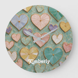 Mosaic Kärlek: Pastel Hearts Stor Klocka