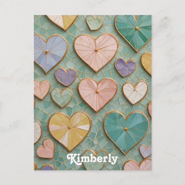 Mosaic Kärlek: Pastel Hearts Vykort (Framsida)