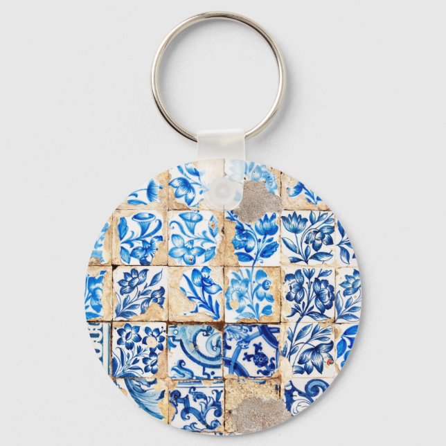 Mosaic lisbon blue dekoration portugal old tile nyckelring (Framsida)