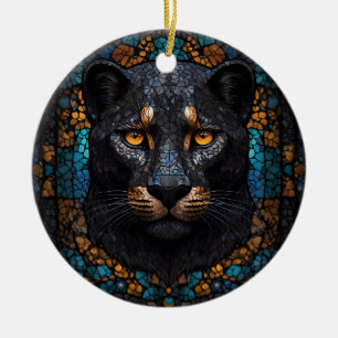 Mosaic Majesty: The Black Panther Julgransprydnad Keramik