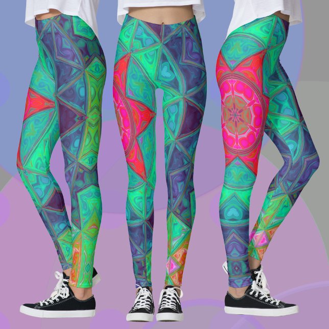 Mosaic Mandala Blue Grönt och Red Leggings (Skapare uppladdad)