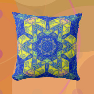 Mosaic Mandala Blue och Gult Kudde