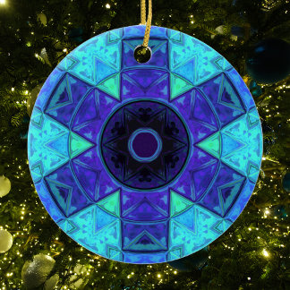 Mosaic Mandala Blue och Lila Julgransprydnad Keramik