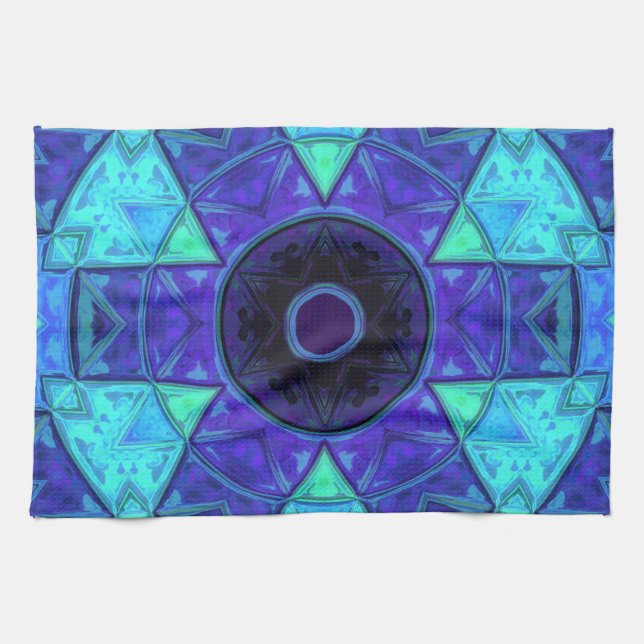 Mosaic Mandala Blue och Lila Kökshandduk (Horisontell)