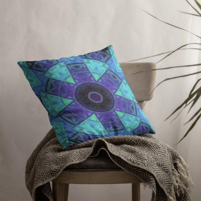 Mosaic Mandala Blue och Lila Kudde (Skapare uppladdad)