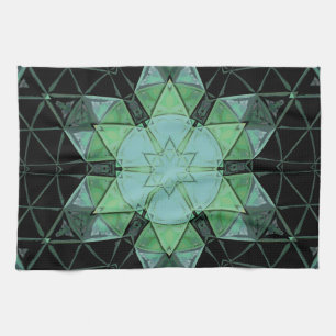 Mosaic Mandala Flower Blue Grönt and Black Kökshandduk