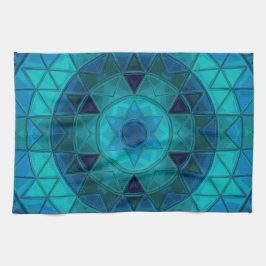 Mosaic Mandala Flower Blue Kökshandduk