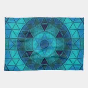 Mosaic Mandala Flower Blue Kökshandduk