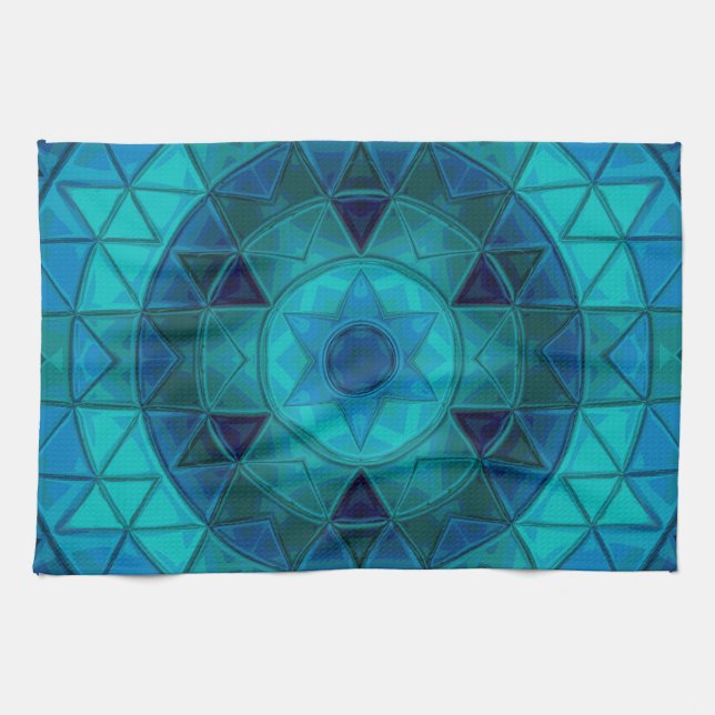 Mosaic Mandala Flower Blue Kökshandduk (Horisontell)