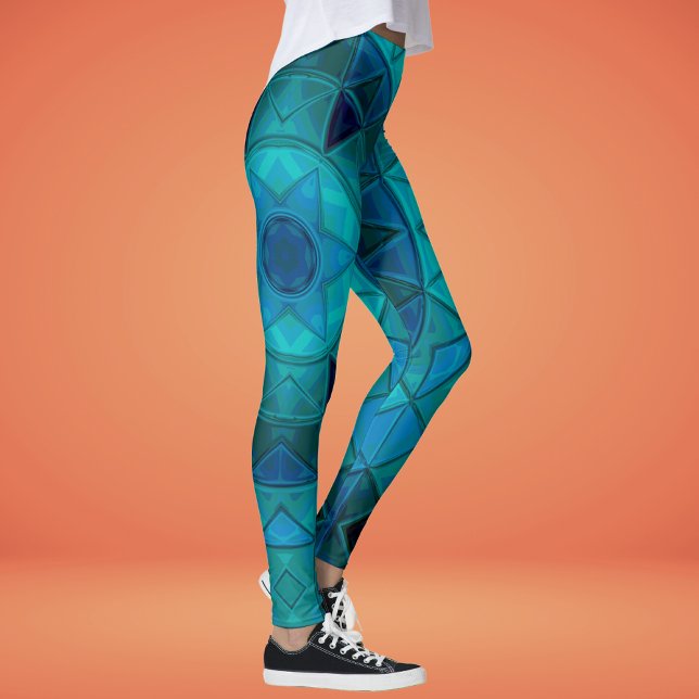 Mosaic Mandala Flower Blue Leggings (Skapare uppladdad)