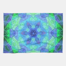 Mosaic Mandala Flower Blue och Grönt Kökshandduk