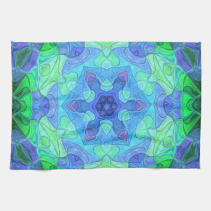 Mosaic Mandala Flower Blue och Grönt Kökshandduk