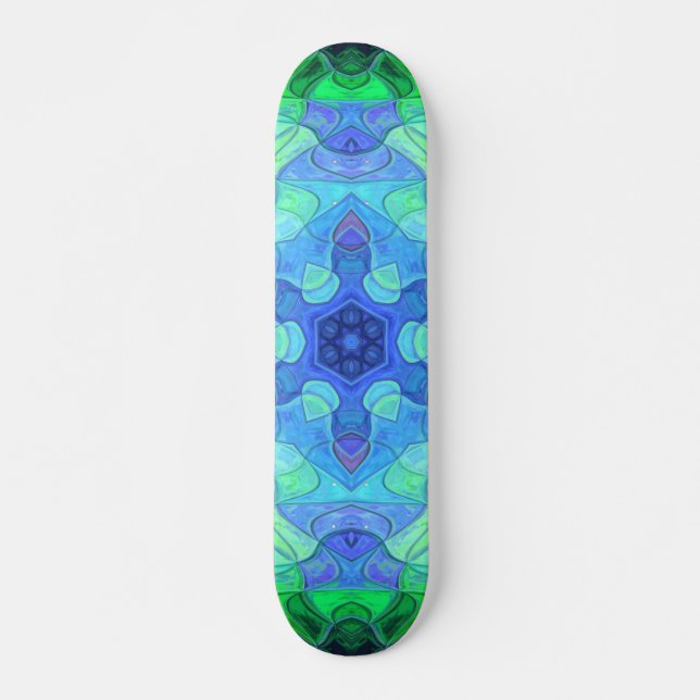 Mosaic Mandala Flower Blue och Grönt Mini Skateboard Bräda 18,5 Cm (Framsida)