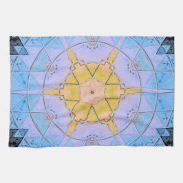 Mosaic Mandala Flower Blue och Gult Kökshandduk